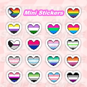 Mini pegatinas de corazón de Pixel Pride, juego de 3, 1/2 pulgada, pegatinas de relleno, impermeables, brillantes, vinilo, regalo, lindas, arcoíris, queer, gay