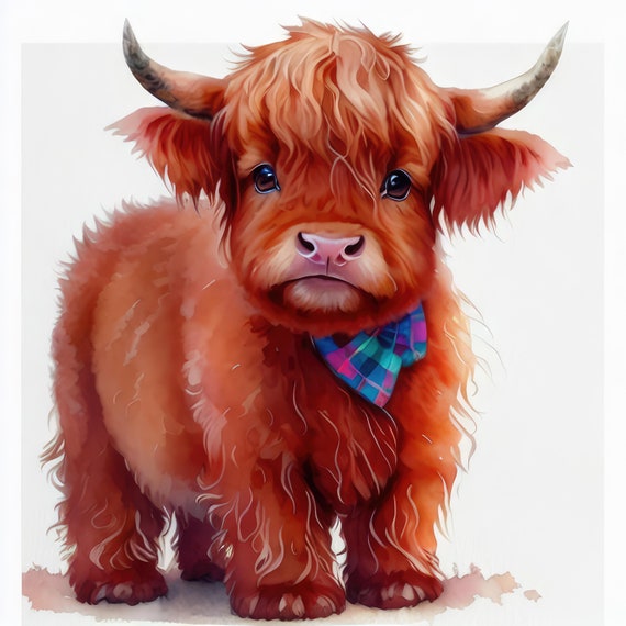 Highland Cow Digital Art Print, Cute and Whimsical Cow Wall Decor,  Printable Highland Cow Wall Art, Rustic Cow Farmhouse Decor - Etsy