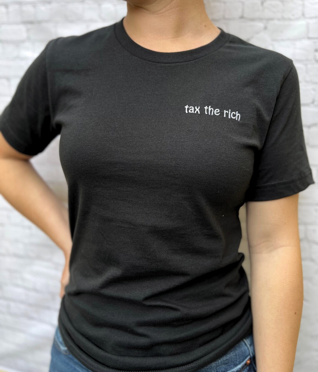 Tax the Rich Embroidered Black Tshirt Activist Shirt Etsy