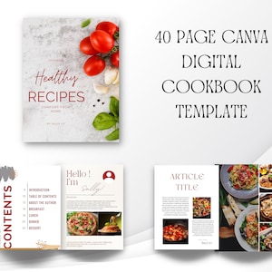 40 Page Digital Canva Cookbook Template | Recipe Book Template | Editable Canva eBook | Meal Planner | Recipe Planner | Workbook