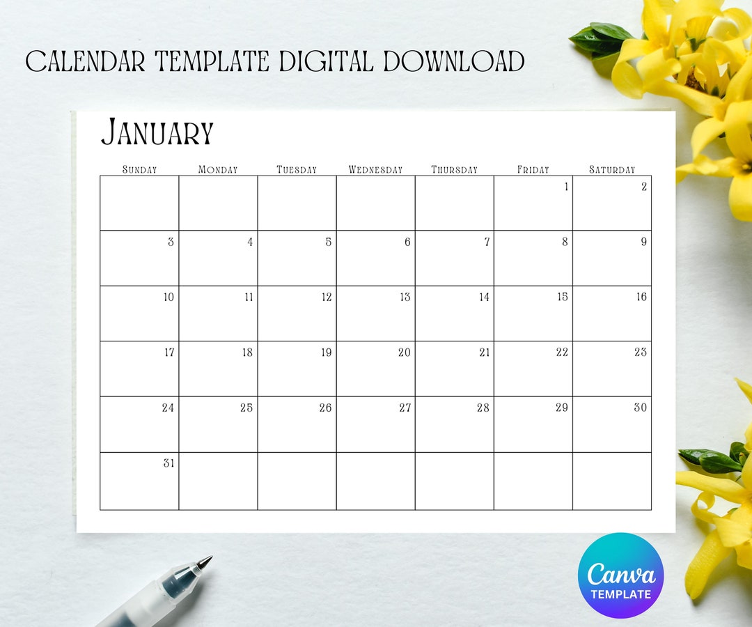 Digital Calendar Template Canva Template Editable Calendar - Etsy