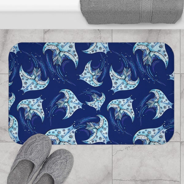 Tapis de bain Raie manta aquarelle