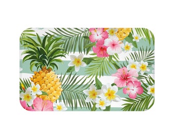 Bath Mat Pineapples and tropical flowers