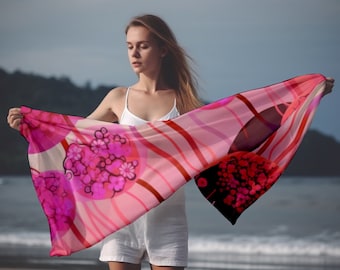 Pink Silk Habotai Scarf: Geometric Botanical Print