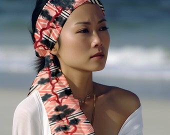 Pink Geometric Silk Scarf: Botanical Print, Women's Accessory