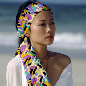 Multicolored Scarf, Oblong Scarf for Women, Long Rectangular Silk Scarf, Chiffon Scarf, Satin Scarf, Geometric Scarf, Scarf Gift