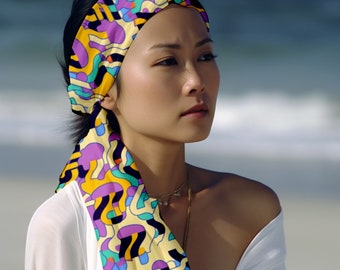 Geometric Silk Scarf: 80s Memphis Design, Hand Sewn