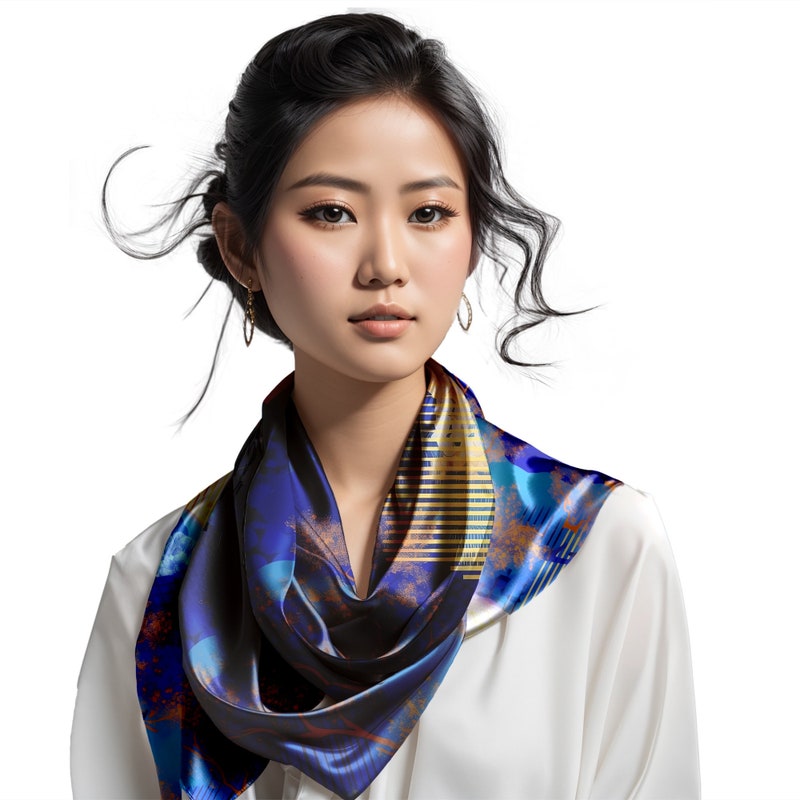 Blue And Terracotta Contemporary Scarf