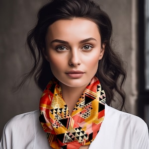 Earthy Fall Tan Colors Scarf, Oblong Scarf for Women, Long Rectangular Silk Scarf, Chiffon Scarf, Satin Scarf, Geometric Scarf, Scarf Gift