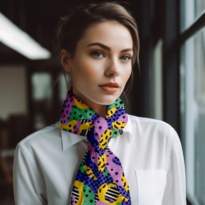 Colorful Multi Color Scarf, Oblong Scarf for Women, Long Rectangular Silk Scarf, Chiffon Scarf, Satin Scarf, Geometric Scarf, Scarf Gift