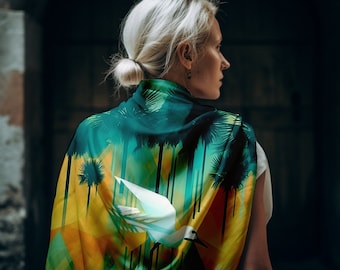 Botanical Geometric Silk Square Scarf - TaniaSilkyScarves
