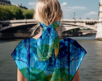 Turquoise Botanical Silk Square Scarf: Geometric Design