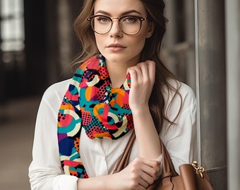Geometric Silk Scarf: Colorful Oblong Scarf for Women