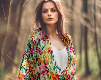 Square Floral Silk Scarf: Hand-Sewn Orchid Print