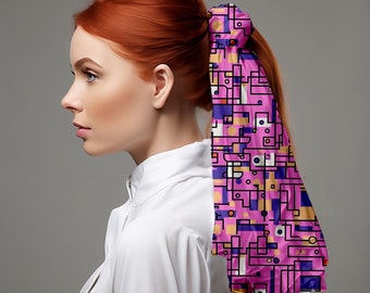 Pink Geometric Silk Scarf: Long Oblong Scarf for Women