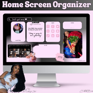 Ari Inspired Desktop Organizer Wallpaper 2023-2024,MacBook and laptop Wallpaper, Pink Aesthetic theme for Mac & Windows,HomeScreen organizer