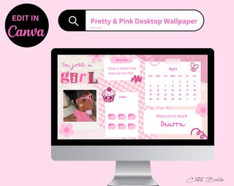 Editable Pink Aesthetic Desktop Wallpaper |Canva Desktop Organizer | Cute Girly Laptop Wallpaper | Digital Download | Pink Coquette Desktop