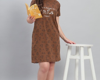 Floral Print Cotton T-Shirt Nightdress: Comfy Women's Sleepwear