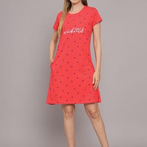 Red Lightning Print Lounge Dress: Cotton Jersey Tee Nightgown