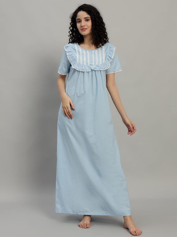blue dress for baby girl 1970's Bernette Blue Nightgown and Peignoir Robe Set Size Large – Modig main image 1