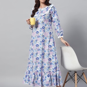 Floral Cotton Victorian Nightgown: Lace Trimmed Cottagecore Loungewear