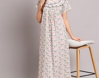 Floral Cotton Nightgown – Women’s Long Night Dress | Soft, Breathable & Comfortable Sleepwear