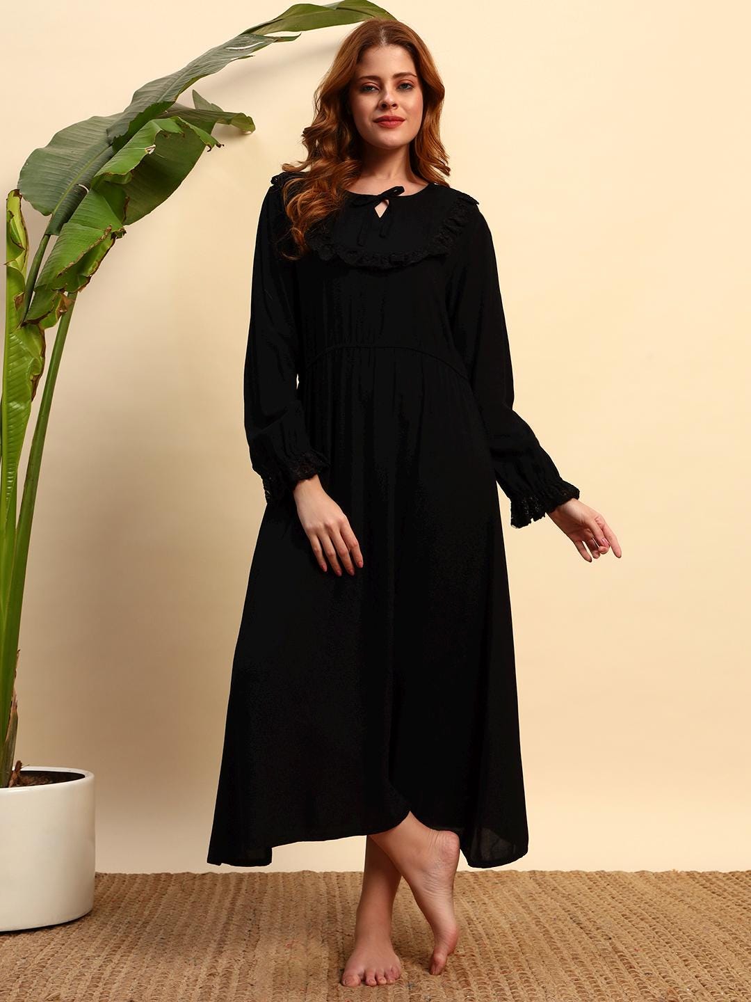 Black Cotton Nightgown - Etsy