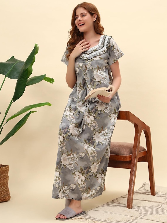 cotton sleeping dress for women Organic Cotton Lawn Ikat Sleep Dress