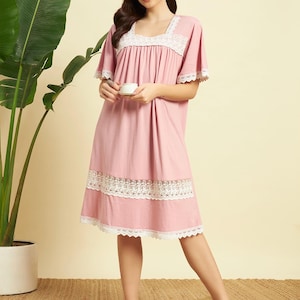 knee length cotton night dress Levmjia Plus Size Nightgowns For Women Cotton V-Neck Knee-Length Soft Breathable Sleep Dress Plus Size Summer Comfy Lace Trim Casual Loose Fit