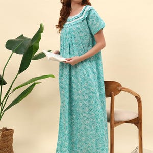 knee length dresses for ladies Rayon Fabric Light Purple Floral Print Ladies Nighty Dress – 9shines label main image 1