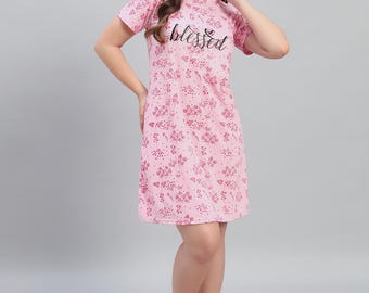 Pink Floral Cotton Nightdress: Blessed Sleep Shirt