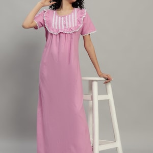 Pink Cotton Victorian Nightgown: Ruffle & Lace Trimmed Sleepwear