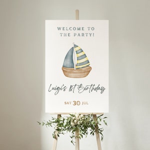 Editable Sailboat Birthday Welcome Sign Board Template Printable Instant Download