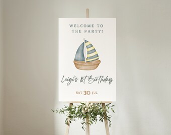 Editable Sailboat Birthday Welcome Sign Board Template Printable Instant Download