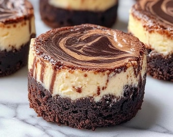 Brownie Bottom Mini Cheesecakes Recipe: Swirled Chocolate (PDF Digital Download)