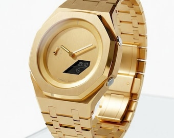 Custom Octagonal Modded Watch by [modlab company] - Signature Series GOLD - Men's Analog-Digital Watch [MLC-203]