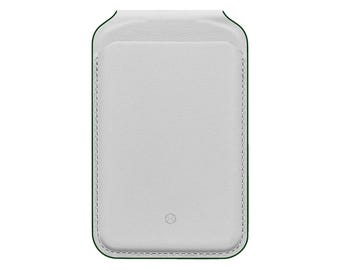 Cartera MagSafe personalizada, tarjetero de cuero vegano blanco, grabado en Detroit.