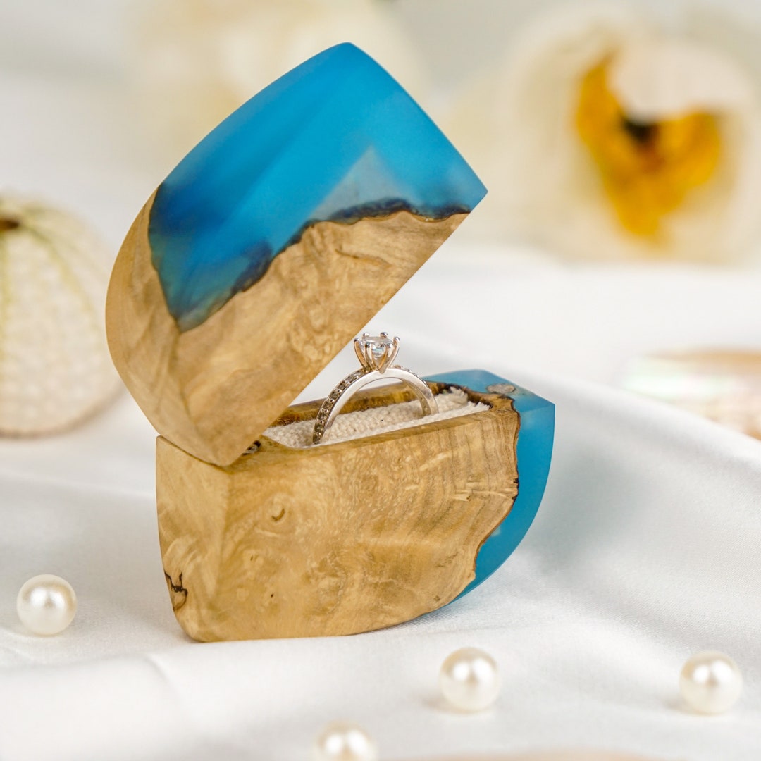 Ocean Blue ENGAGEMENT RING BOX Epoxy and Wood Engagement Ring Etsy