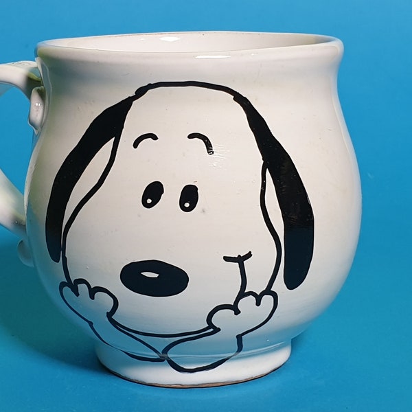 Mug peint chien mignon - Mug entièrement fait main - Tableau unique - Double face (pour les gauchers et les droitiers également)