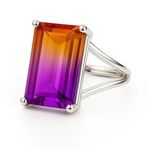 Color-Change Ametrine Ring: Emerald Cut Sterling Silver Statement Ring
