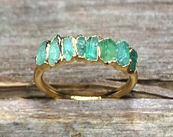 Raw Emerald Ring, 18k Gold Plated Raw Crystal Ring, Engagement Ring, Rings for Women, Raw BirthStone Ring, Raw Gemstone Ring, Gift For Her