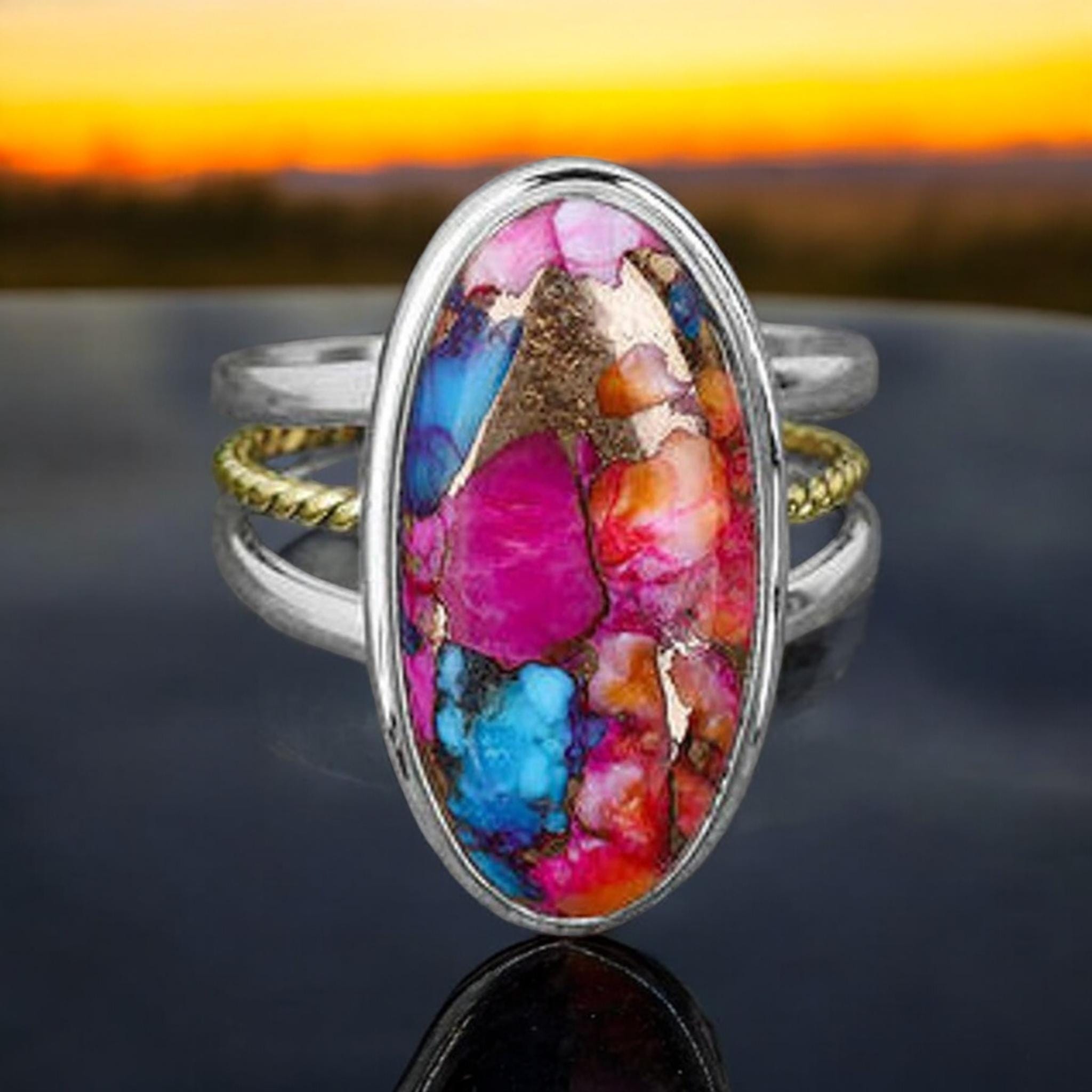 Kingman Pink Dahlia Turquoise Ring: Sterling Silver Handmade