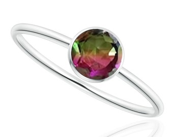 Anello In Argento 925 Con Tormalina Anguria Naturale – Fatto A Mano – Taglia Regolabile