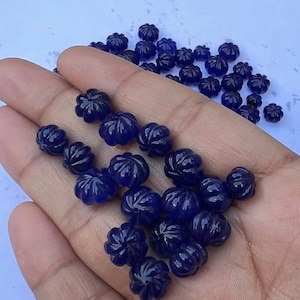 Natural Dark Blue Quartz Carved Watermelon Beads, 6 to 10MM Strawberry Pumpkin Carved Melon Shape Gemstone Beads, Craft Making Jewelry