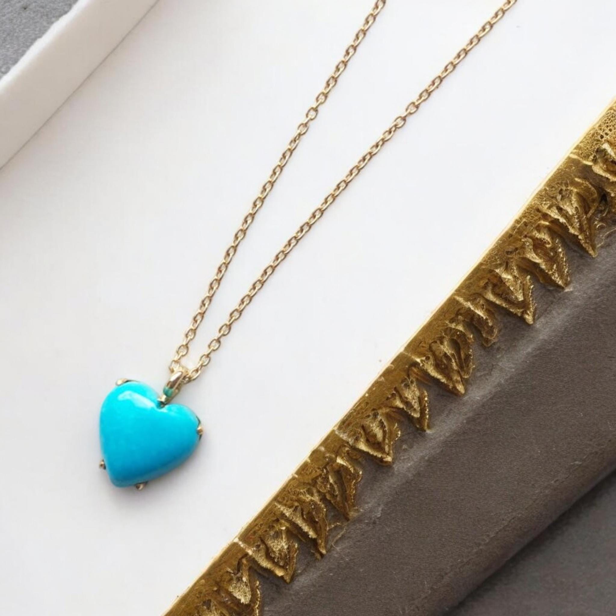 Turquoise Heart Pendant Necklace: Sterling Silver Link Chain - Etsy