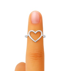 Dainty Sterling Silver Open Heart Ring - Adjustable Minimalist Jewelry