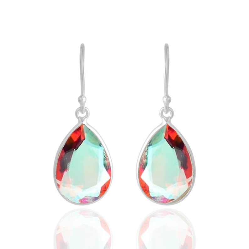 Angel Aura Quartz Teardrop Earrings, Handmade Earring, 925 Sterling Silver, Aura Quartz Earrings, Bezel Earring, Dangle Drop Earrings