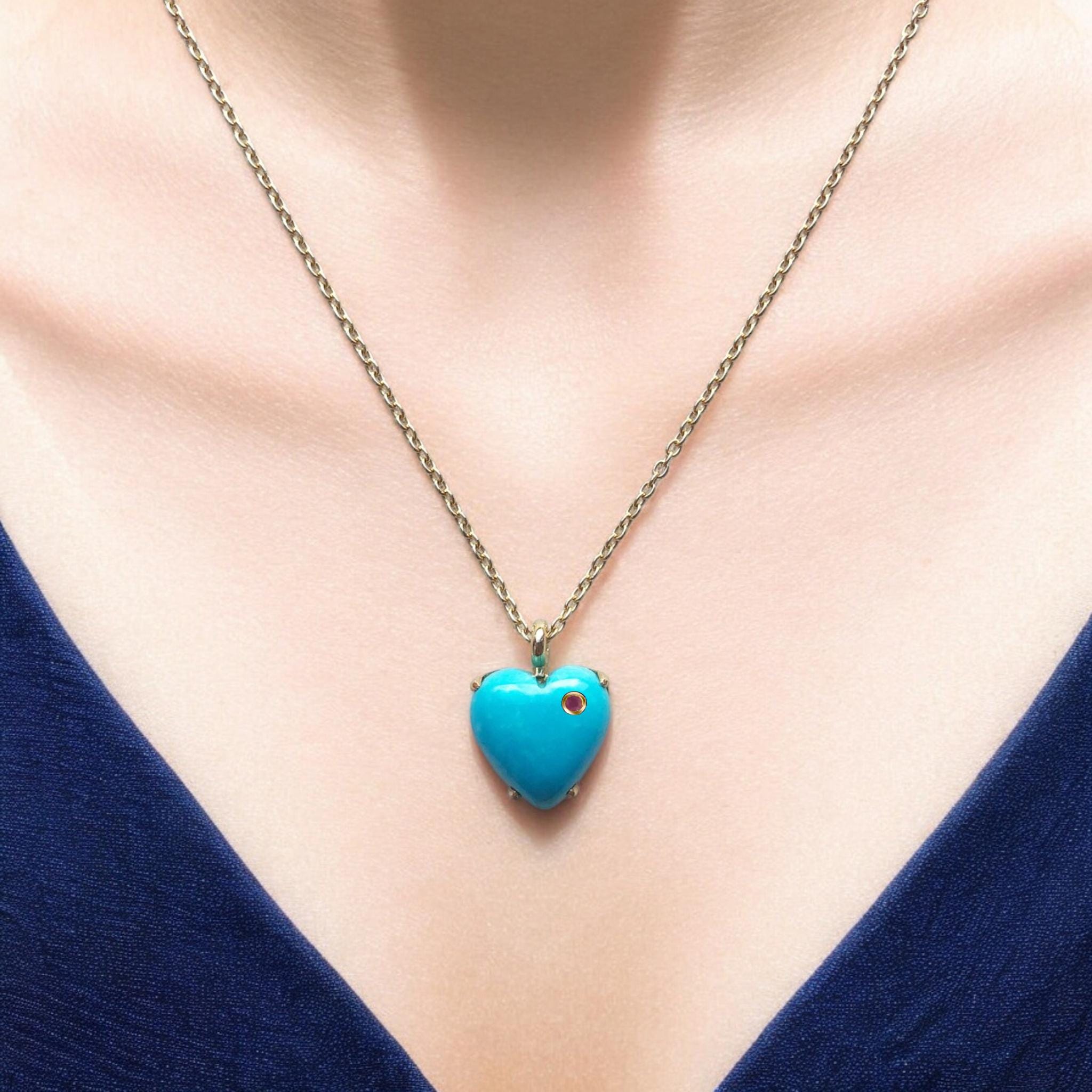 アクセサリー Lion Heart 925 Turquoise Necklace Rank B Turquoise Heart Pendant Necklace - Sterling Silver Link Chain - Etsy