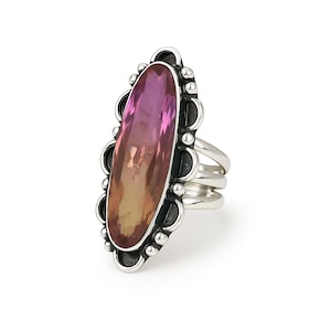 Handmade Ametrine Statement Ring: Adjustable Sterling Silver Boho Jewelry