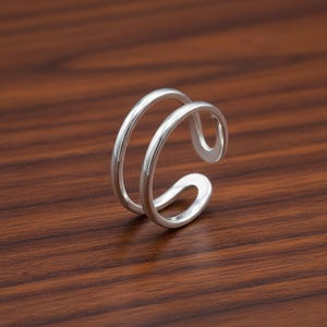 Minimalistischer 925 Sterling Silber Doppelbandring - Verstellbarer offener C-Ring - Moderner Statement-Schmuck